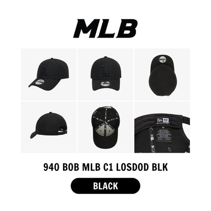 Los Angeles Dodgers New Era 9Forty League Basic All Black Baseball Cap / 940 BOB MLB C1 LOSDOD BLK