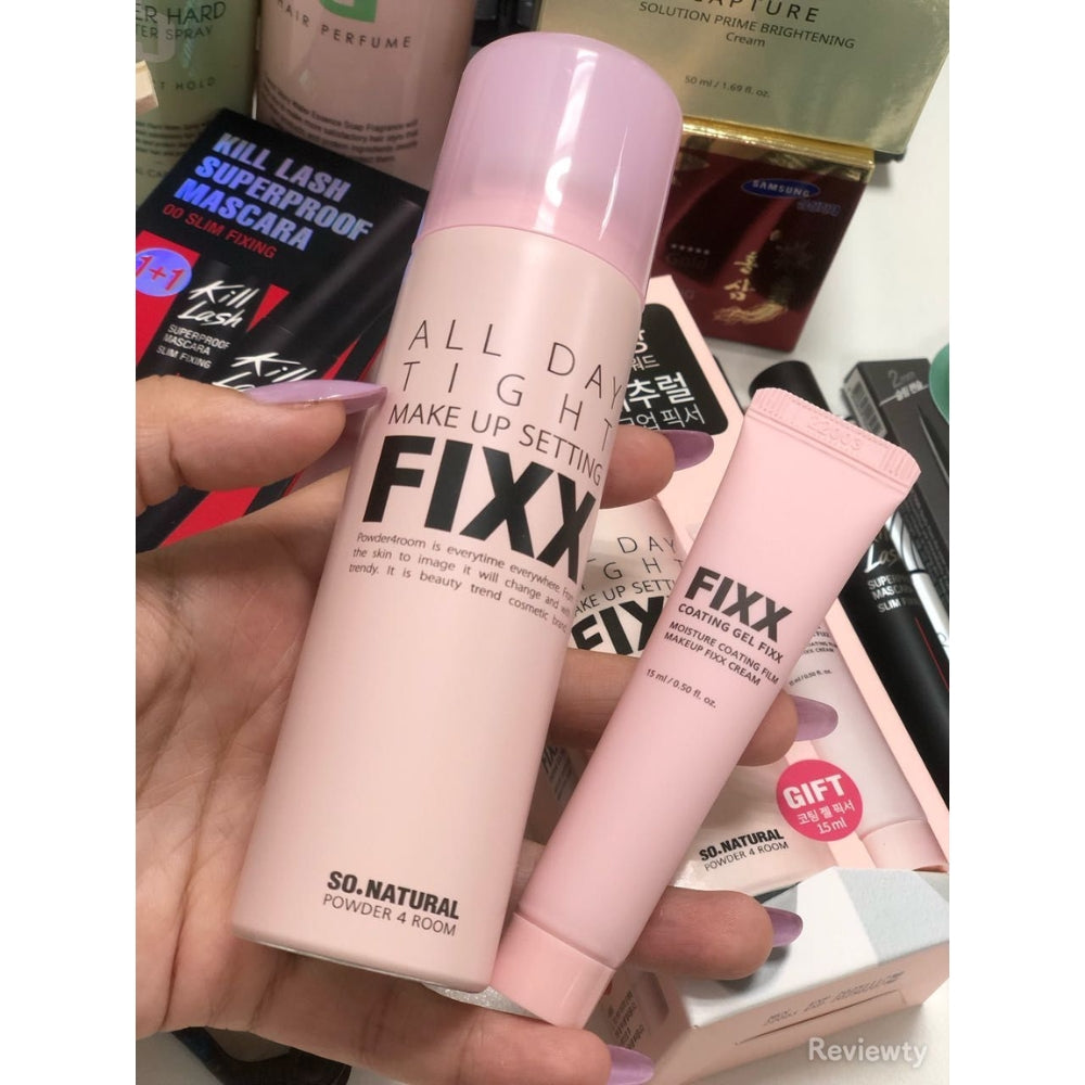 So Natural ALL DAY TIGHT MAKEUP Fixer SETTING FIXX 75ml + Coating Gel Fixer 15ml OR 120ml + 120ml