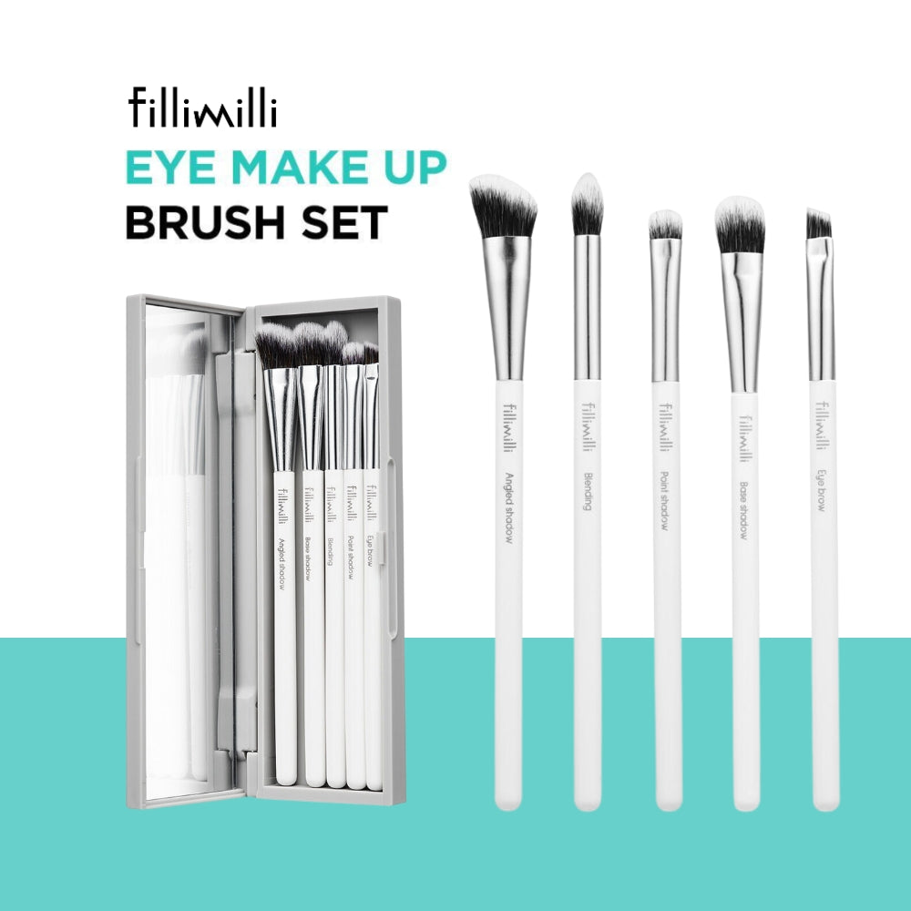 Fillimilli Olive Young Eye Makeup Brush Set with Case | Professional Beauty Tools for Eyeshadow, Foundation, Blending, Blush | Soft Synthetic Brushes | Travel-Friendly Kit