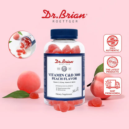 Dr.Brian Vitamin C&D 3000 Peach Flavor 100 Gummies | Vitamin Jelly | Nutritional Dietary Supplement