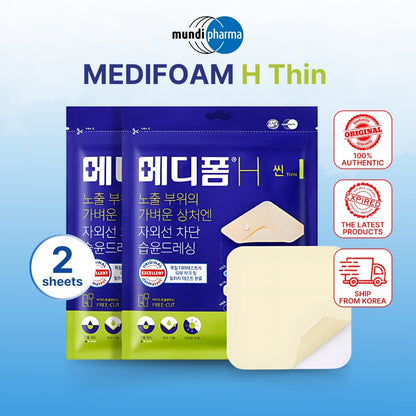 Medifoam H Thin Adhesive Foam Dressing - 2 Sheets for Wound Care & Pressure Ulcers