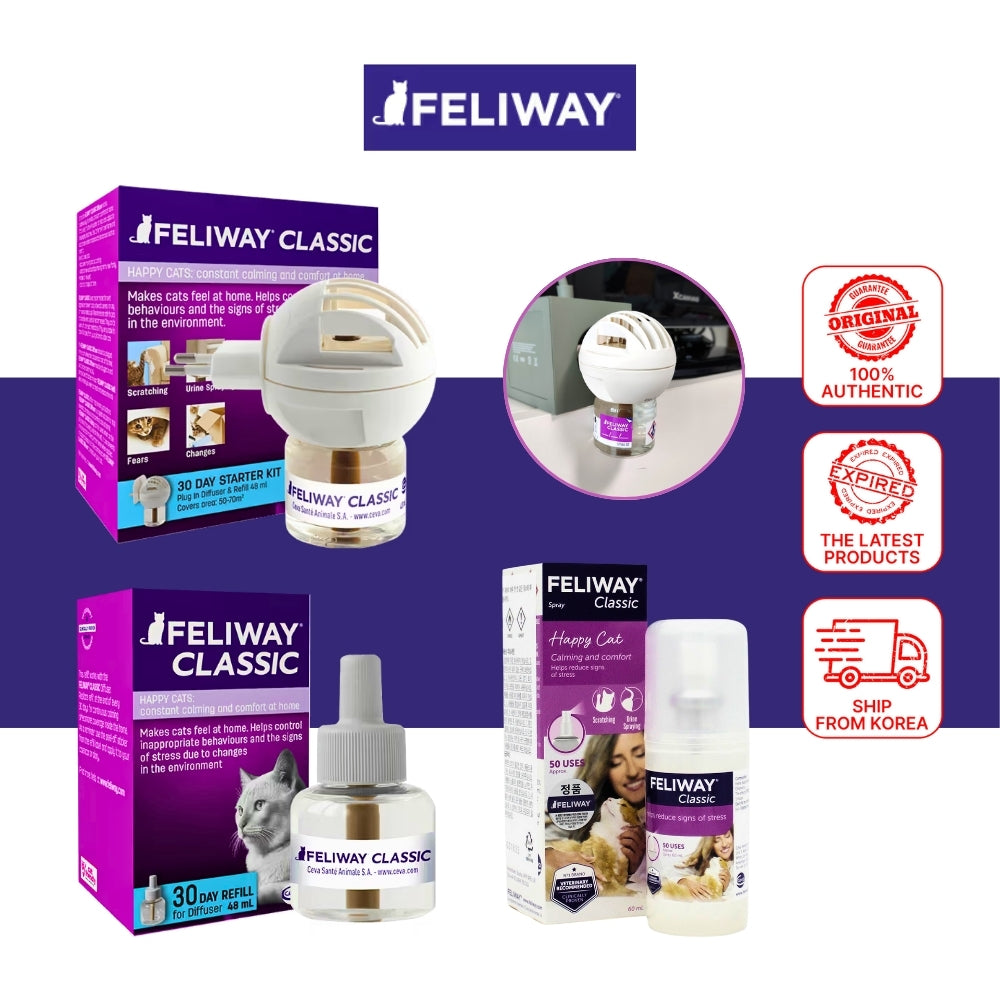 FELIWAY Classic Cat Calming Pheromone Diffuser 30 Days Starter Kit (48 mL) / Diffuser Refill / Classic Spray (60mL)