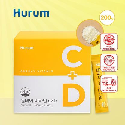 HURUM Vitamin C+D 2g Supplement Sticks x 100 | Immunity Boost Individual Packs