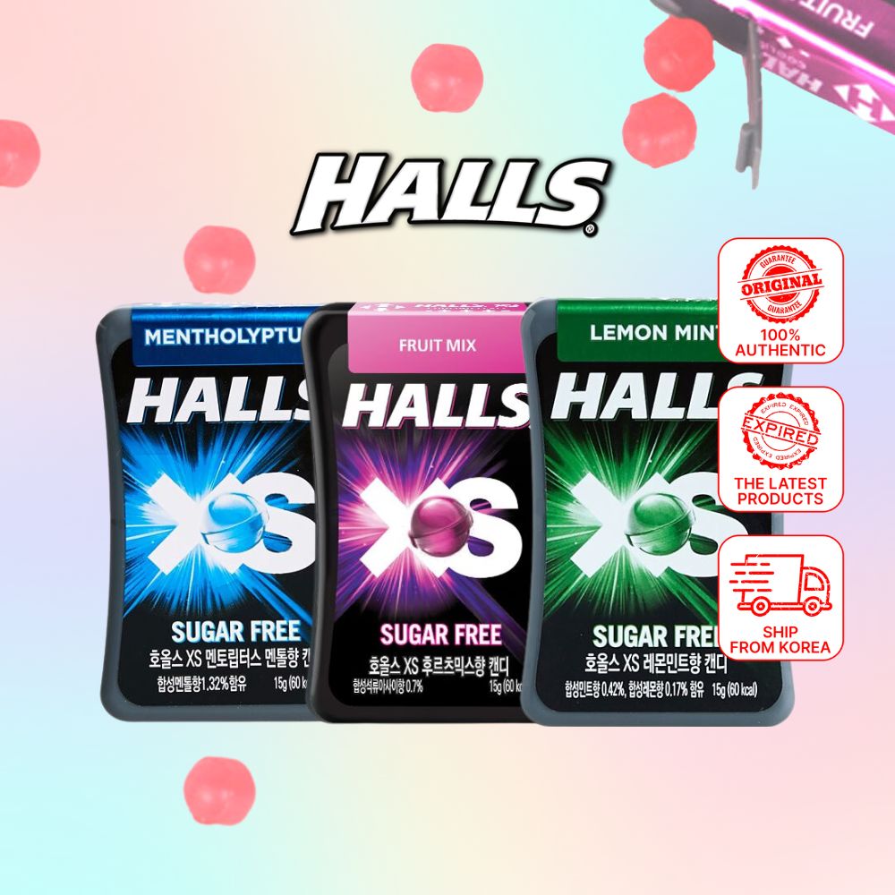 Halls XS Sugar Free candy, Mini Candy 15g (Fruit Mix, Mentholyptus, Lemon Mint)