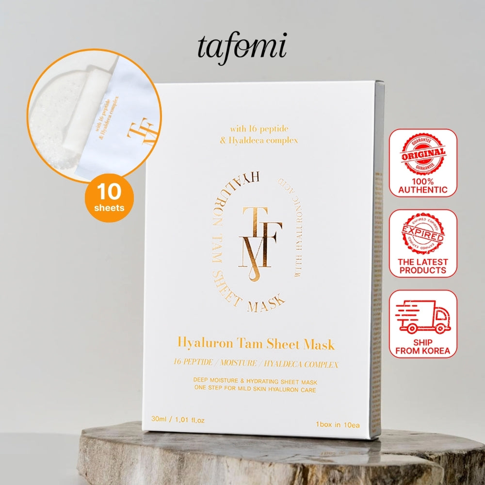 TAFOMI Hyaluron TAM Sheet Mask for Hydration 30ml (10 Sheets) - Skincare Face Mask for Anti-Aging