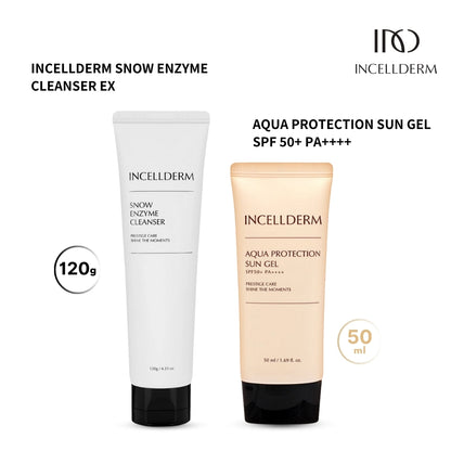 [INCELLDERM] Summer Skin Protection 2pcs Set (SNOW ENZYME CLEANSER EX 120g + AQUA PROTECTION SUN GEL SPF 50+ PA++++)