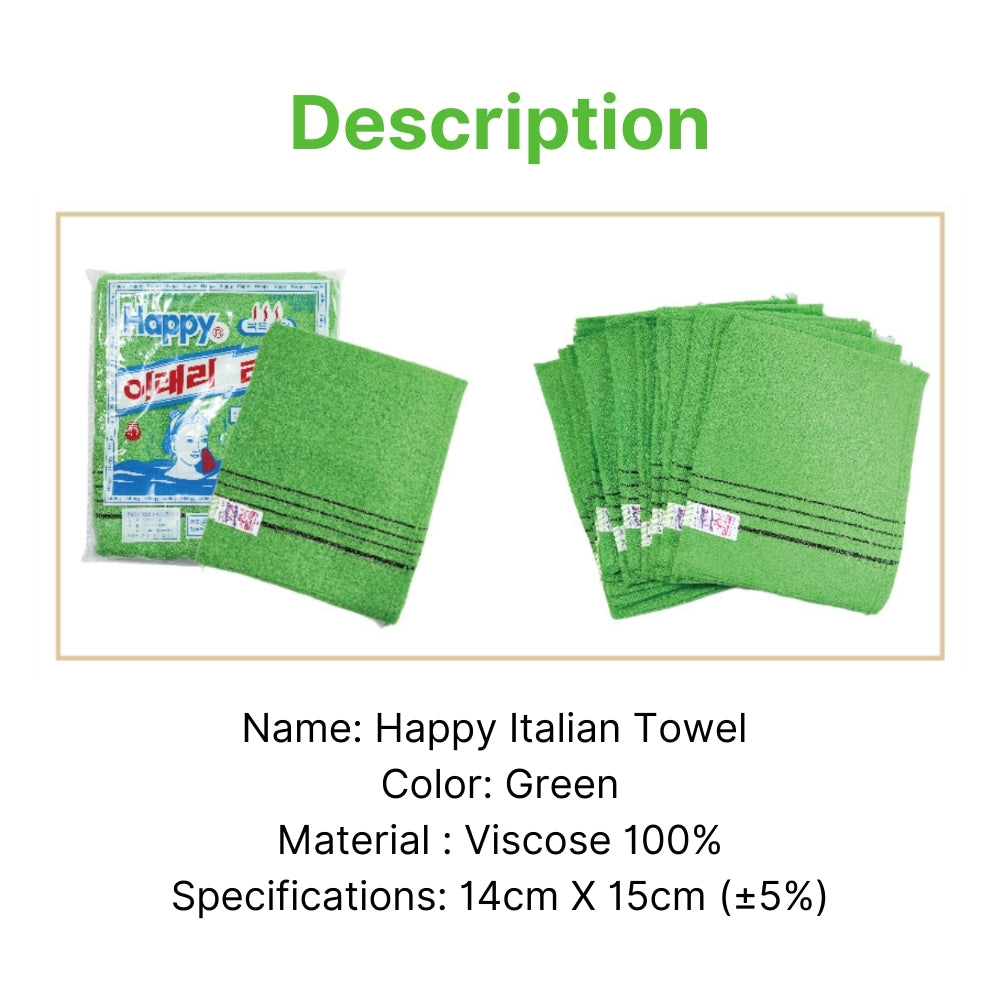 Korean Italy Exfoliating Bath Washcloth Body Scrub Shower Soft Skin Towel 20pcs (Green) / Made in Korea