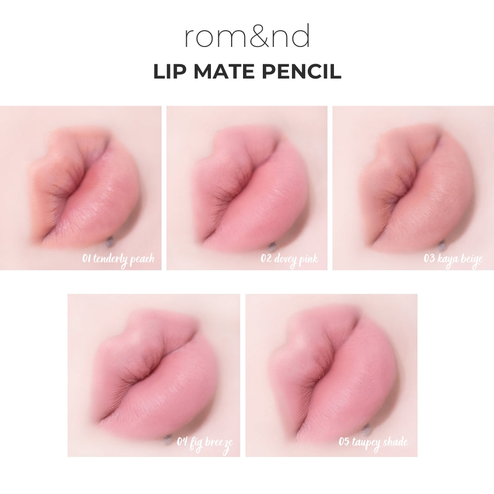 [rom&nd] Romand Lip Mate Pencil - 6 Colors Waterproof Lip Liner for Long-Lasting Lip Makeup