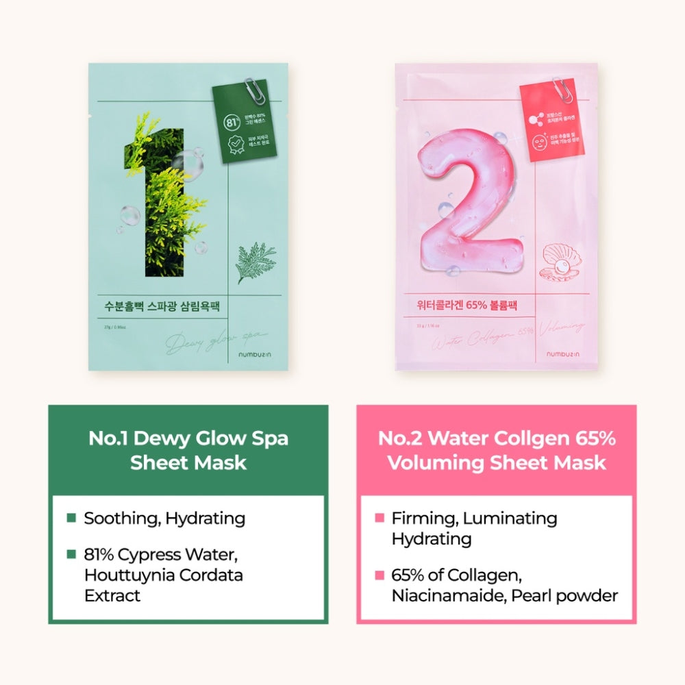 numbuzin Sheet Mask Set No.1-5, 5ea & 10ea | Korean Beauty Skincare for Hydration and Moisturizing