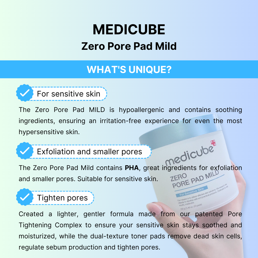 MEDICUBE Zero Pore Pad Mild (70 pads) - Gentle Exfoliating Facial Pads for Pores & Skin Care