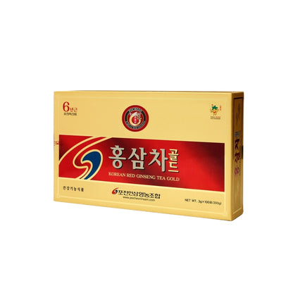 POCHEON Korean Red Ginseng Tea Gold 100 Tea Bags, 15% Ginseng Extract, Natural Immune Support