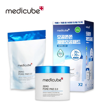 MEDICUBE Zero Pore Pad 2.0 Double Editions [Exclusive] - Pore Minimizing Skincare Set - 70 Pads + Refill