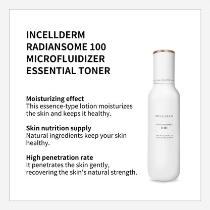 INCELLDERM Radiansome 100 Microfluidizer Essential Toner 100ml - Hydrating and Nourishing Toner