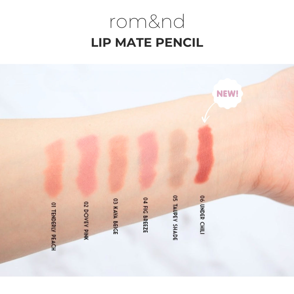 [rom&nd] Romand Lip Mate Pencil - 6 Colors Waterproof Lip Liner for Long-Lasting Lip Makeup