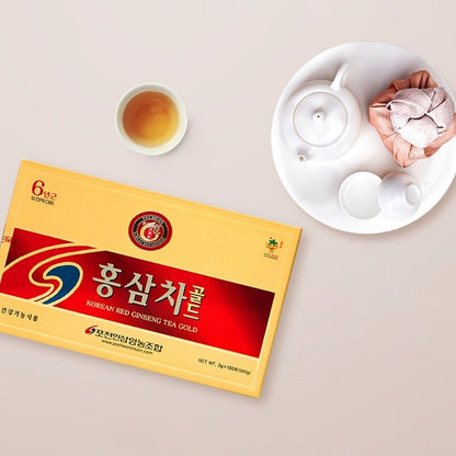 POCHEON Korean Red Ginseng Tea Gold 100 Tea Bags, 15% Ginseng Extract, Natural Immune Support