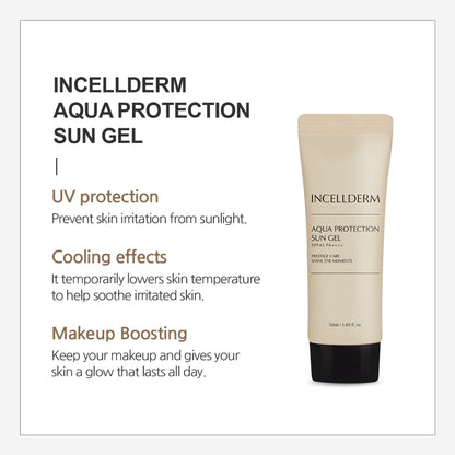 INCELLDERM AQUA PROTECTION SUN GEL SPF 50+ PA++++ Protects Skin Against UV Rays, Moisturizes, 50ml