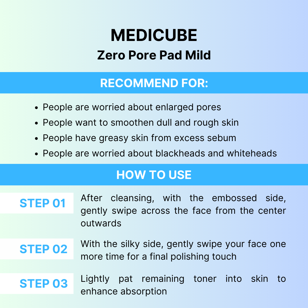 MEDICUBE Zero Pore Pad Mild (70 pads) - Gentle Exfoliating Facial Pads for Pores & Skin Care