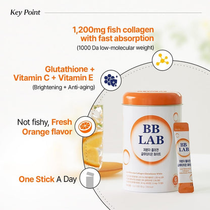 BB Lab Low Molecular Collagen Glutathione White 2g x 30 sticks / Orange Flavor Powder / Collagen for Brightening