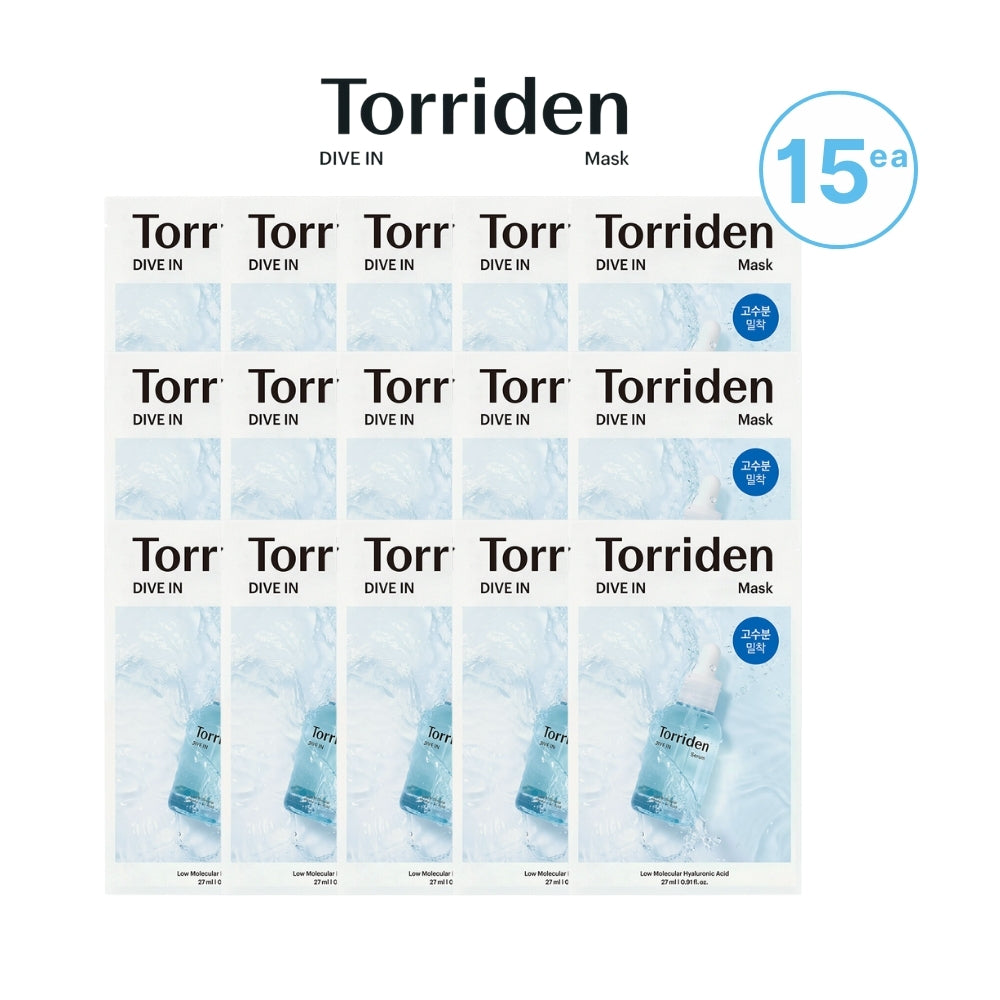 Torriden DIVE IN Low Molecular Hyaluronic Acid Facial Sheet Masks (12ea/15ea), Moisturizing Sheet Mask for daily use