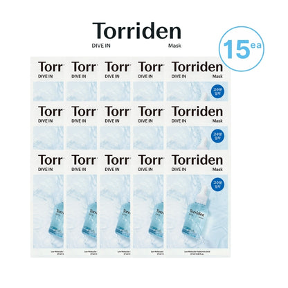 Torriden DIVE IN Low Molecular Hyaluronic Acid Facial Sheet Masks (12ea/15ea), Moisturizing Sheet Mask for daily use