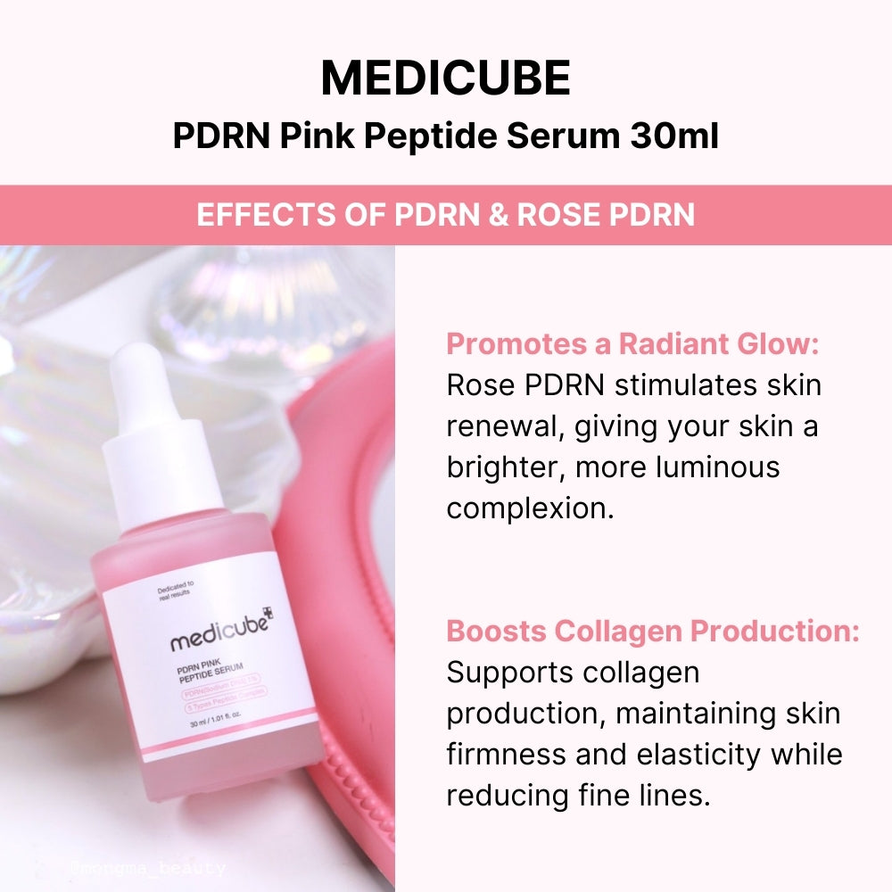 1+1 Medicube PDRN Pink Peptide Serum 30ml - Pink glow serum, Vegan PDRN, Collagen, Brightening for dark spot