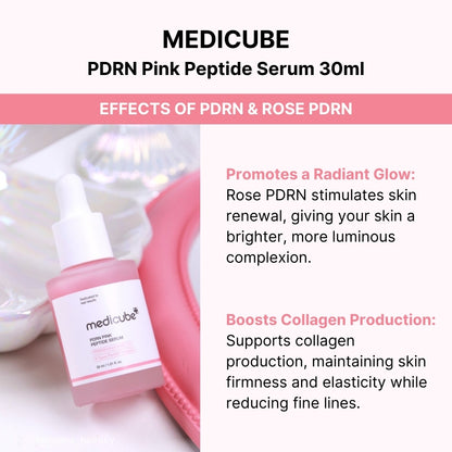 1+1 Medicube PDRN Pink Peptide Serum 30ml - Pink glow serum, Vegan PDRN, Collagen, Brightening for dark spot