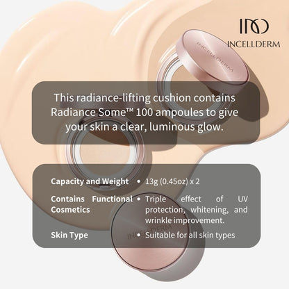 INCELLDERM RADIANSOME 100 AMPOULE CUSHION SPF50+ PA++++ (21 LIGHT BEIGE/23 NATURAL BEIGE)