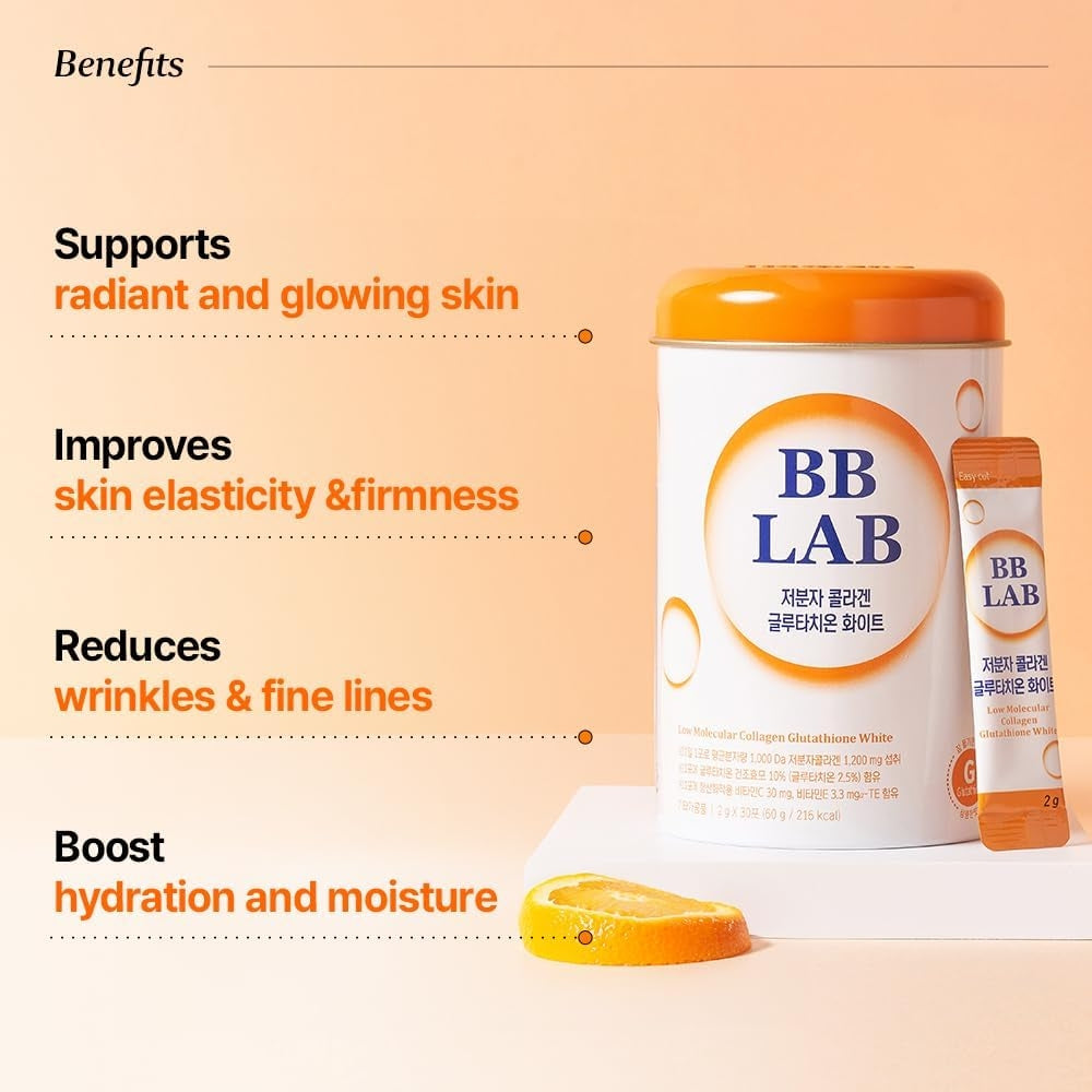 BB Lab Low Molecular Collagen Glutathione White 2g x 30 sticks / Orange Flavor Powder / Collagen for Brightening