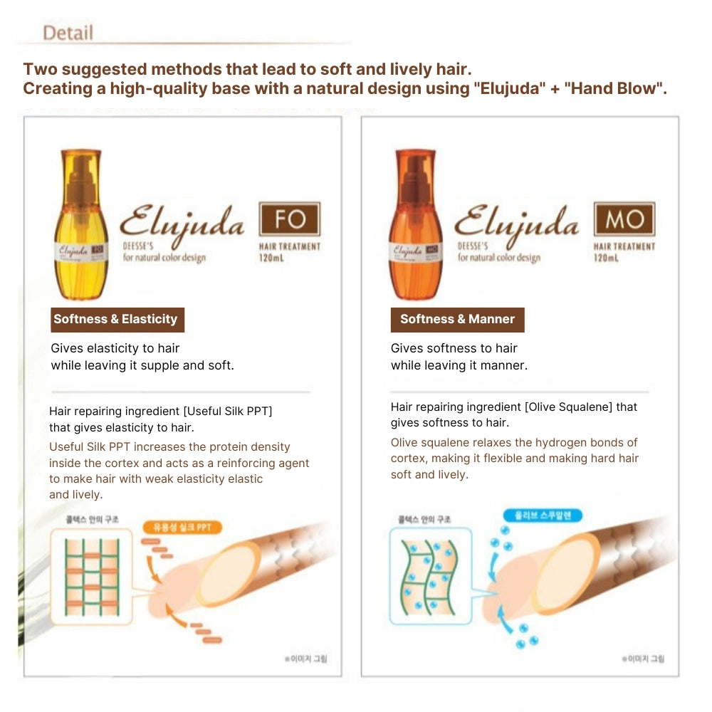 [MILBON] Elujuda Hair Essence Oil 120ml 10 Types/Leave-In Hair Essence, Serum, Bleach Care Gel Serum