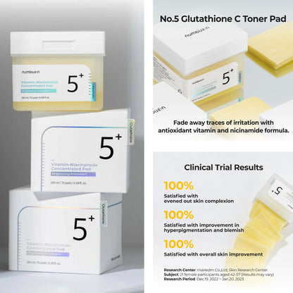 Numbuzin No.5 Glutathione Niacinamide Skincare Pads | Brightening & Anti-aging | 70 Sheets