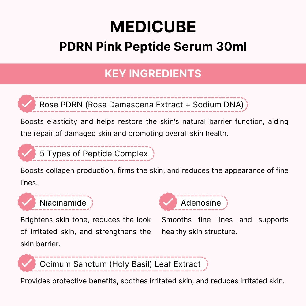 1+1 Medicube PDRN Pink Peptide Serum 30ml - Pink glow serum, Vegan PDRN, Collagen, Brightening for dark spot