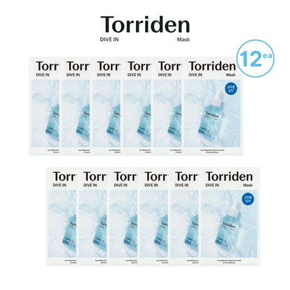 Torriden DIVE IN Low Molecular Hyaluronic Acid Facial Sheet Masks (12ea/15ea), Moisturizing Sheet Mask for daily use