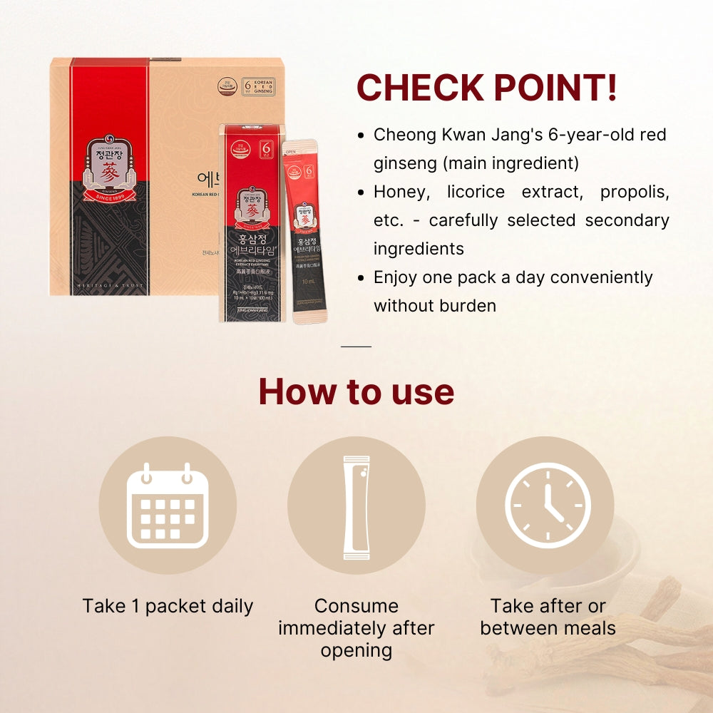 Cheong Kwan Jang Everytime Soft Korean Red Ginseng Extract 10ml (30sticks)