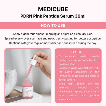 1+1 Medicube PDRN Pink Peptide Serum 30ml - Pink glow serum, Vegan PDRN, Collagen, Brightening for dark spot