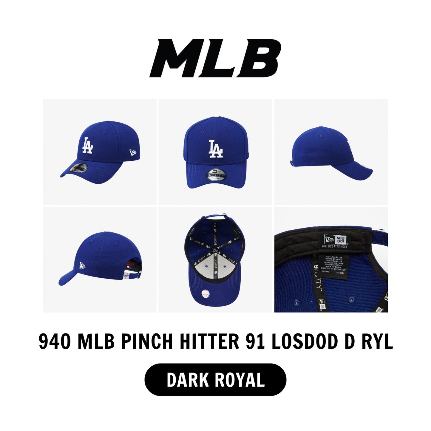 New Era Men's Los Angeles Dodgers 9Forty 940 MLB Pinch Hitter 91 LOSDOD D RYL Royal Adjustable Hat