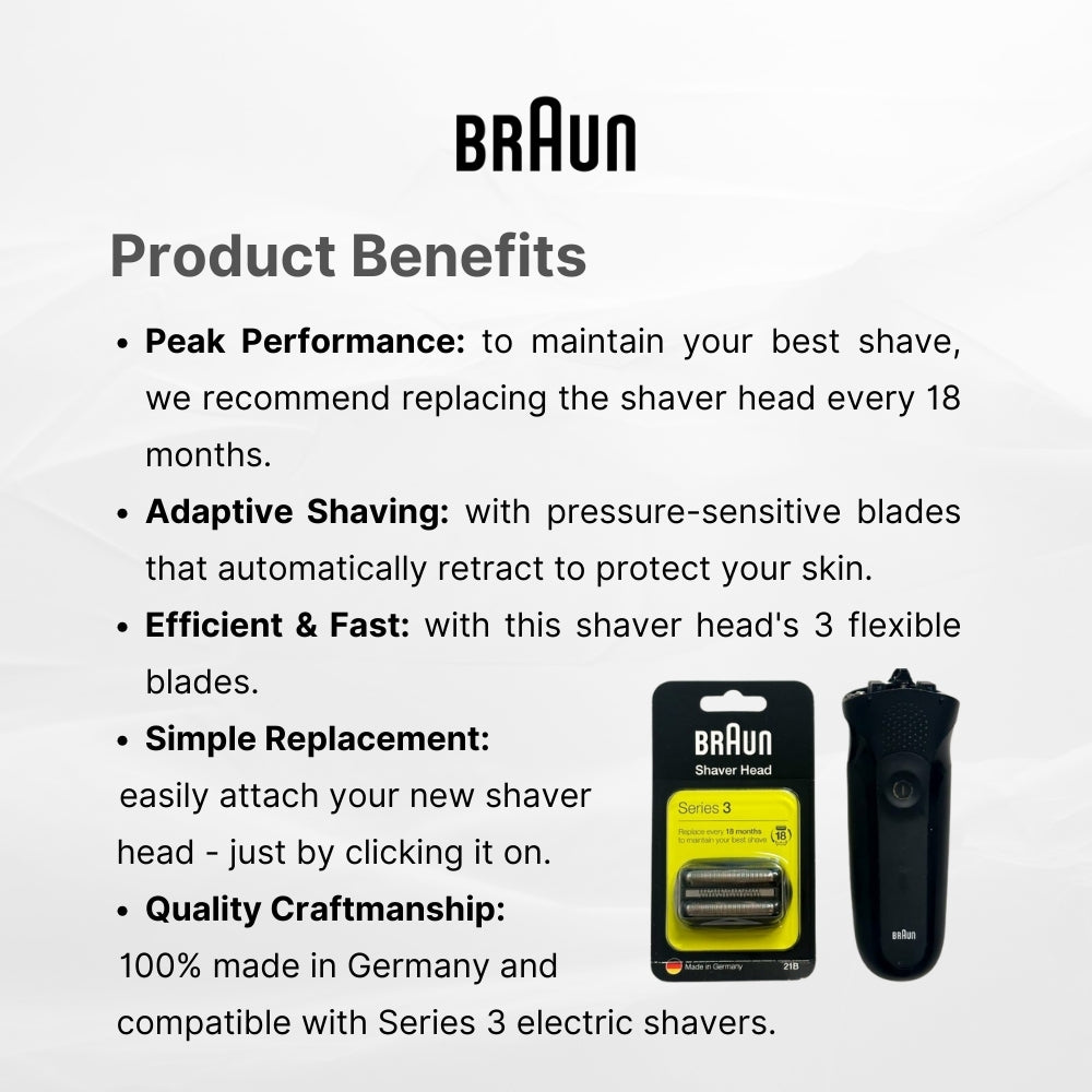 BRAUN Series 3 Replacement Shaver Head for 21B Razor Razors Series 3 / 300s 310s 3010s 320s-4 3080s