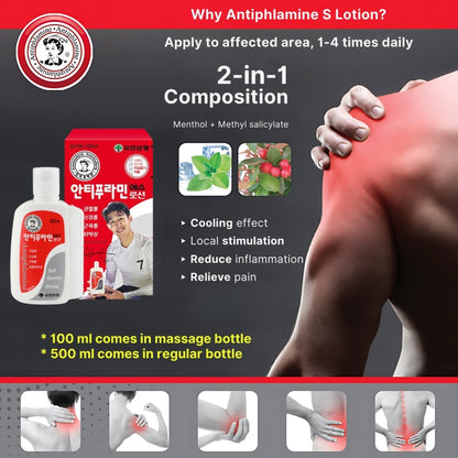 Antiphlamine S lotion 100ml & 500ml for muscle pain and inflammation