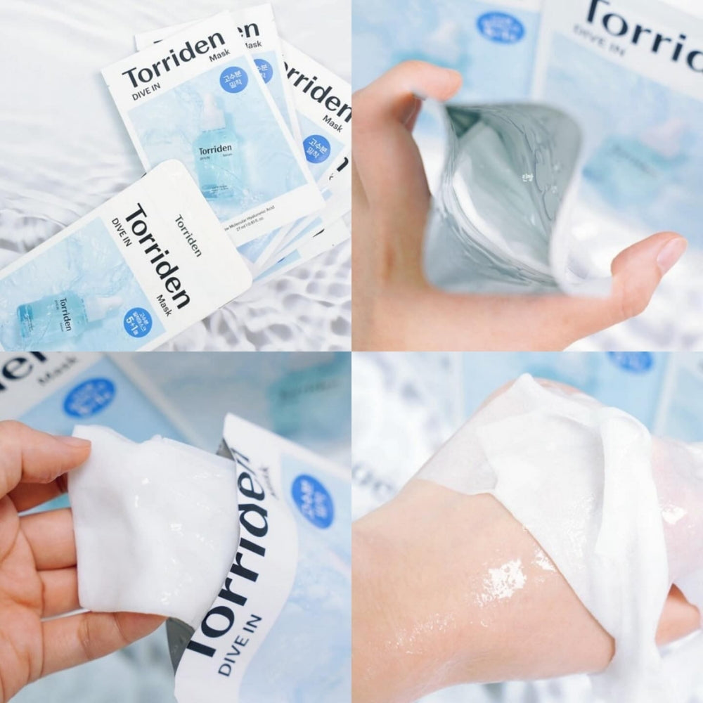 Torriden DIVE IN Low Molecular Hyaluronic Acid Facial Sheet Masks (12ea/15ea), Moisturizing Sheet Mask for daily use