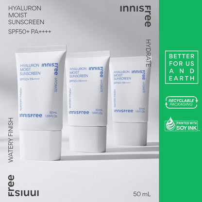 Innisfree Sunscreen UV Active Poreless 50ml, Intensive Long-lasting EX 60ml, Tone Up No Sebum EX 60ml, Hyaluron Moist 50ml - SPF Protection & Hydration