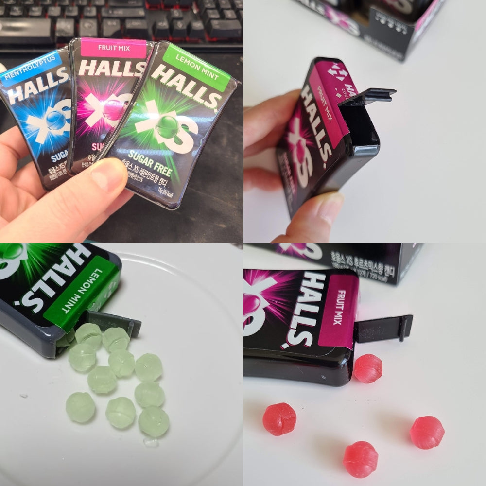 Halls XS Sugar Free candy, Mini Candy 15g (Fruit Mix, Mentholyptus, Lemon Mint)