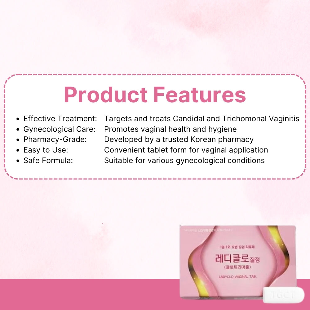 LADYCLO Vaginal Tablet for Candidal & Trichomonal Vaginitis - Gynecological Tablets from Korea