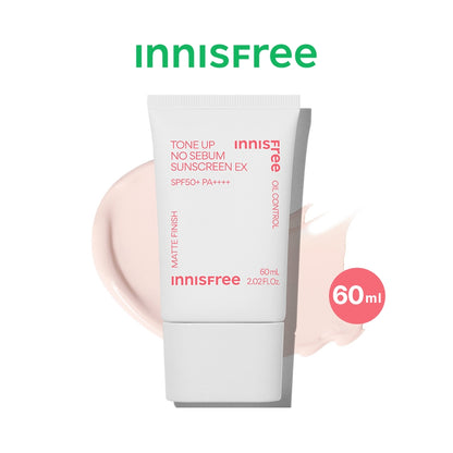 Innisfree Sunscreen UV Active Poreless 50ml, Intensive Long-lasting EX 60ml, Tone Up No Sebum EX 60ml, Hyaluron Moist 50ml - SPF Protection & Hydration