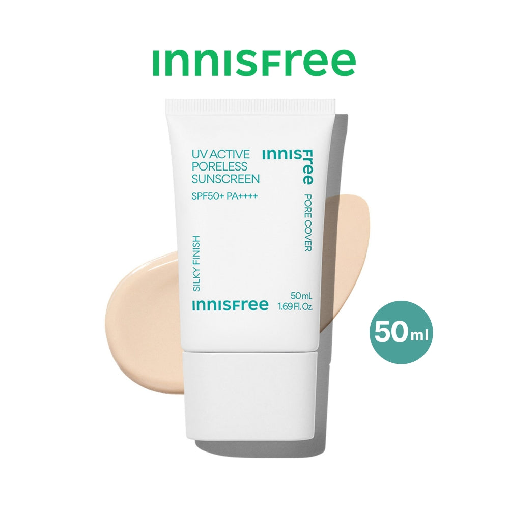 Innisfree Sunscreen UV Active Poreless 50ml, Intensive Long-lasting EX 60ml, Tone Up No Sebum EX 60ml, Hyaluron Moist 50ml - SPF Protection & Hydration