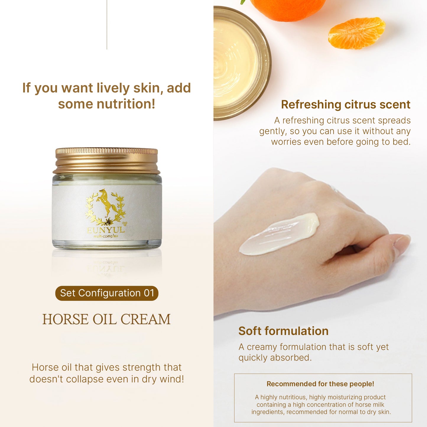 Eunyul Horse Oil Cream 70g x 3 Pack | Beauty Skincare Moisturizer Anti-aging | Hydrating & Nourishing Organic Beauty Cream Set