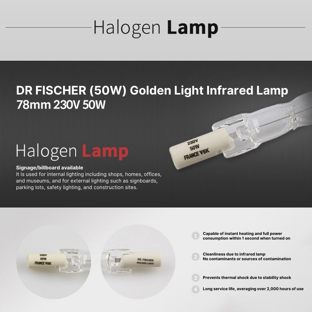 Dr Fischer Halogen Tube Lamp 78mm 50W Osram UV + Hanil Replacement | UV Light Therapy