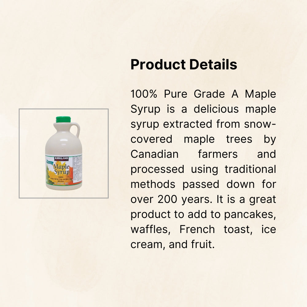 Kirkland Organic Maple Syrup Sweetener Sugar Alternative - 100% Pure Grade A Amber Color, Rich Taste