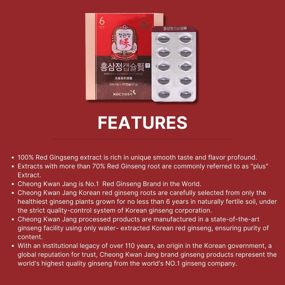 Cheong Kwan Jang Korean Red Ginseng 100 Capsules (500mg) / 6 Years Extract