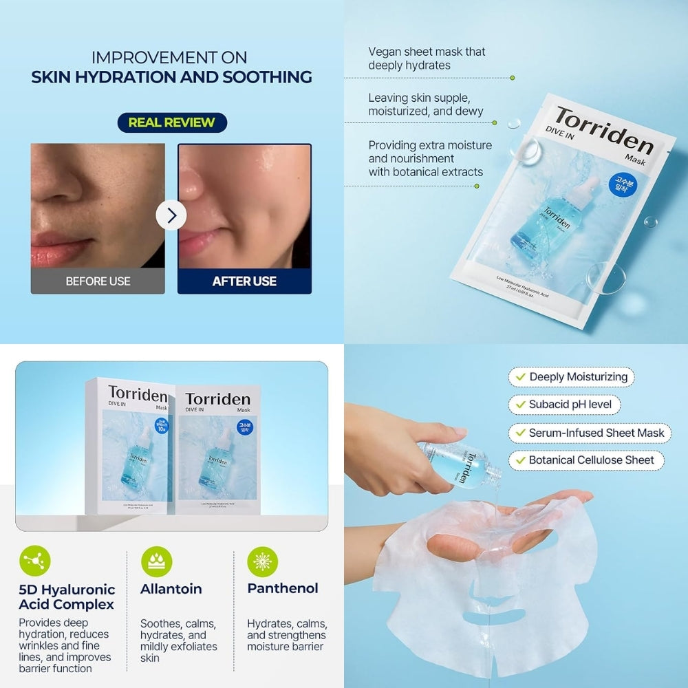 Torriden Dive-In Low Molecule Hyaluronic Acid Mask Sheet / Balanceful / Cellmazing Brightening