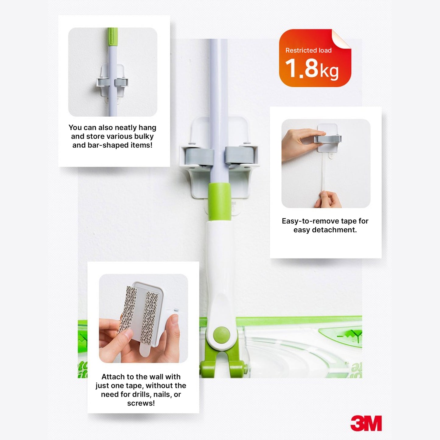 3M Command Broom Gripper Mop Holder | Easy Installation & Organization