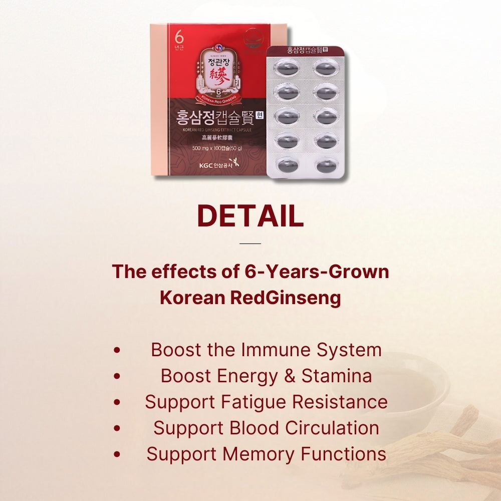 Cheong Kwan Jang Korean Red Ginseng 100 Capsules (500mg) / 6 Years Extract